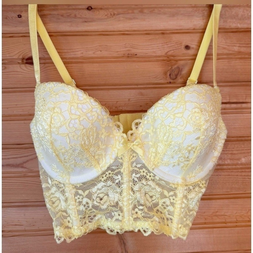 Victoria's Secret Corset Bustier Butter Yellow NWT 34D Lace Ren Faire Coquette